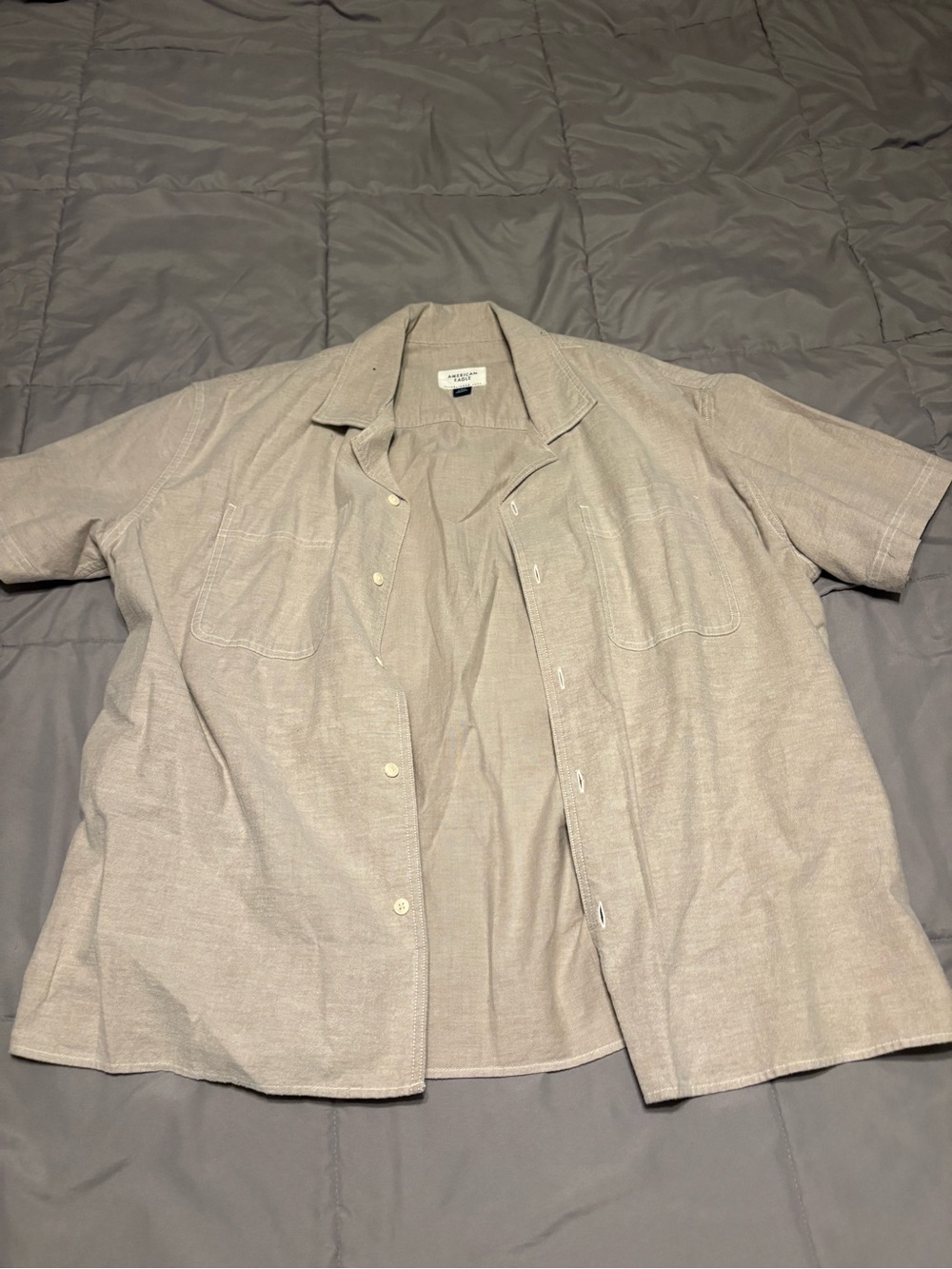 American Eagle Outfitters Beige Short Sleeve Button-Up